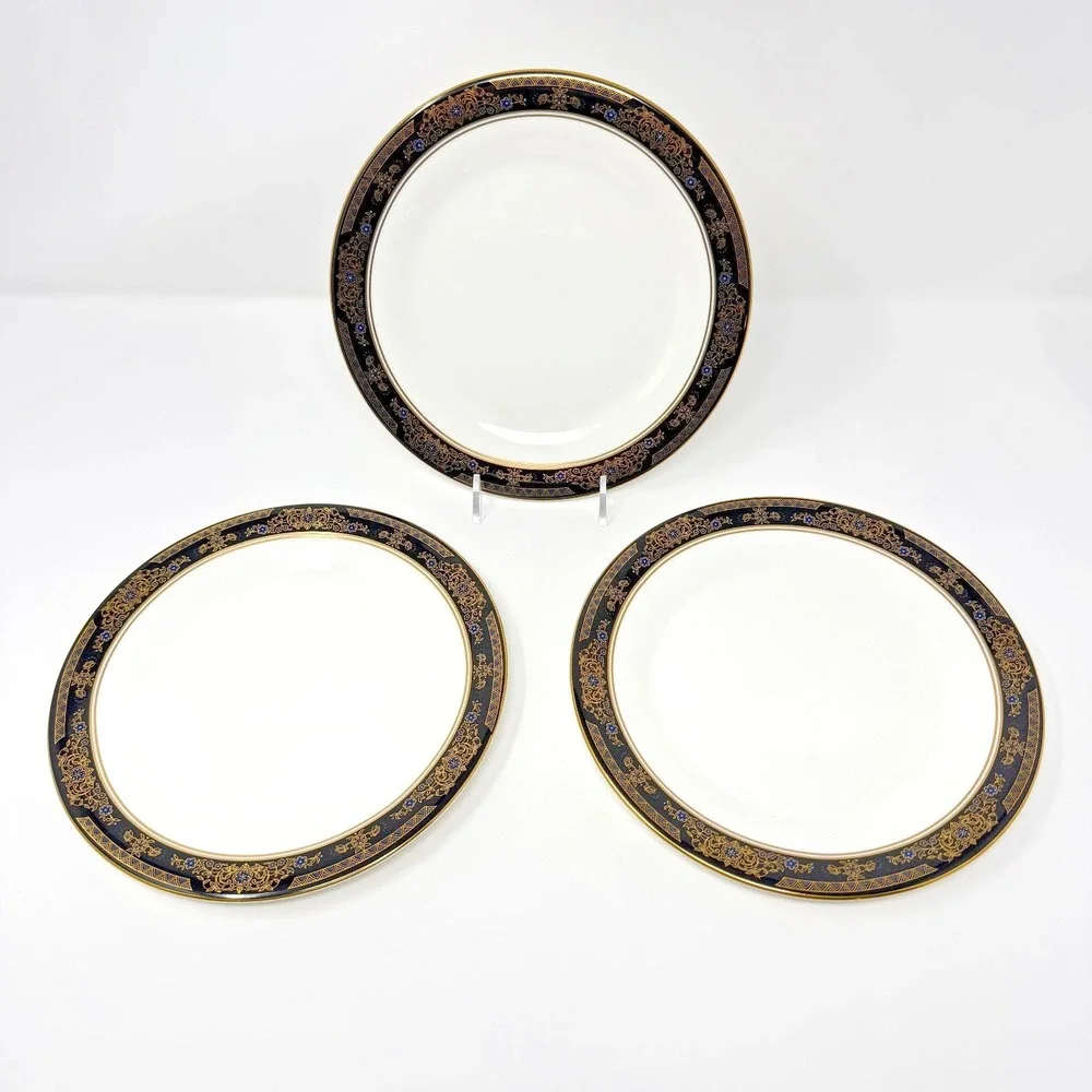 Royal Doulton Albany H5041 Dinner‎ Plates Gold Blue 8 Inch Set